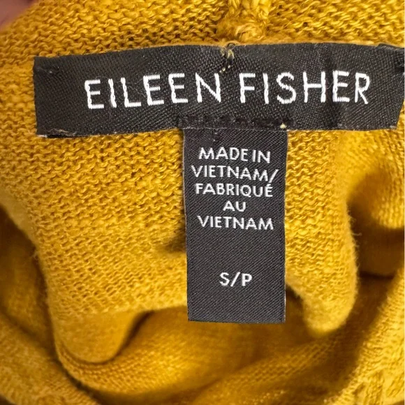 Eileen Fisher organic cotton linen slub Mustard Knit Hooded Pullover top size S - Picture 6 of 11